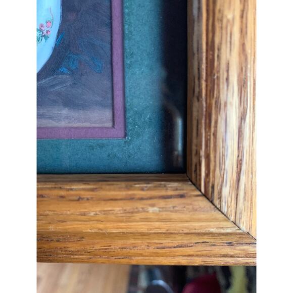 Set of 2 Barbara Mock Teapot Pictures Oak Framed Green Burgundy Double Matted - Picture 5 of 6